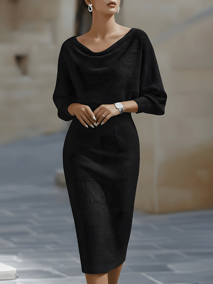 Damen Midi Kleid Drapiert Wasserfall Bleistiftrock Elegantes Kleid für Hochzeitsgast 2