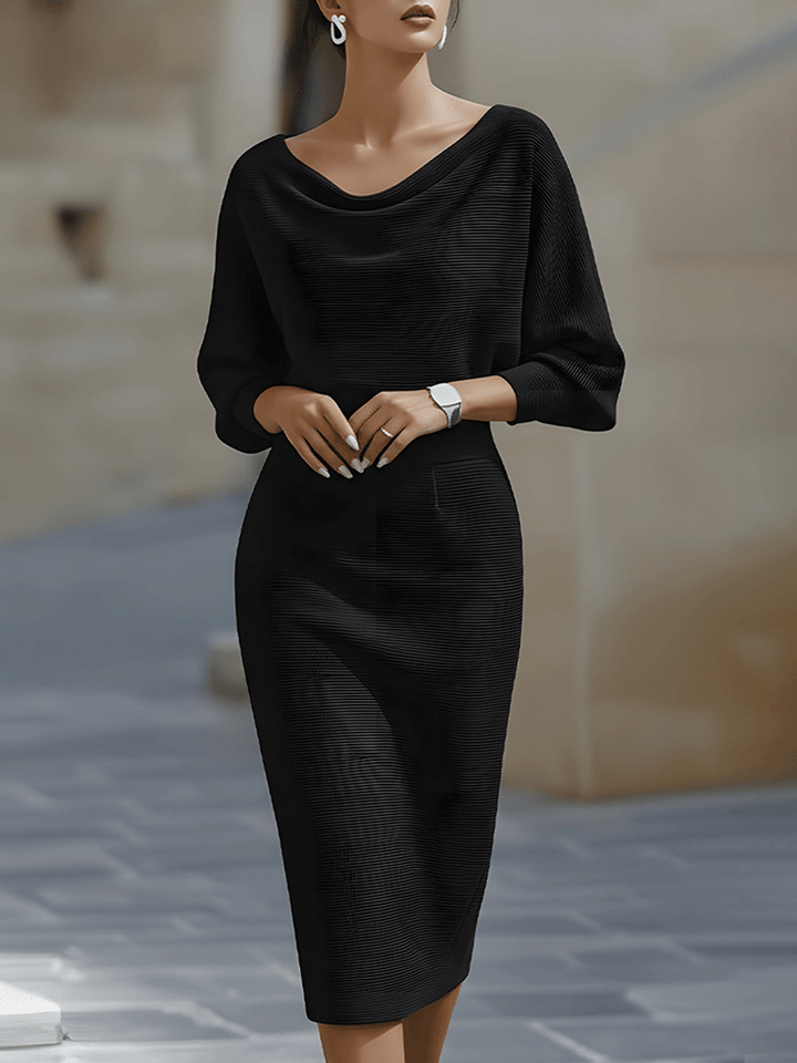Damen Midi Kleid Drapiert Wasserfall Bleistiftrock Elegantes Kleid für Hochzeitsgast 2
