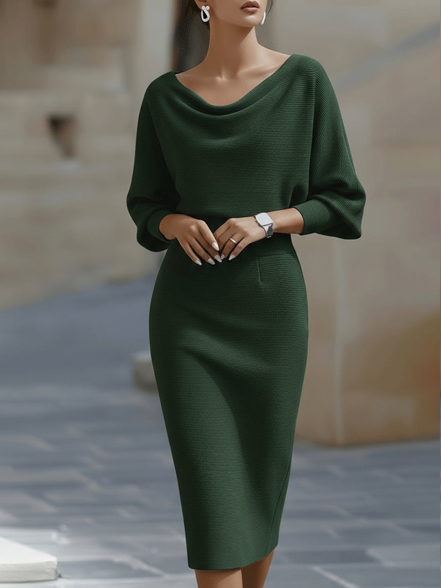 Damen Midi Kleid Drapiert Wasserfall Bleistiftrock Elegantes Kleid für Hochzeitsgast 3