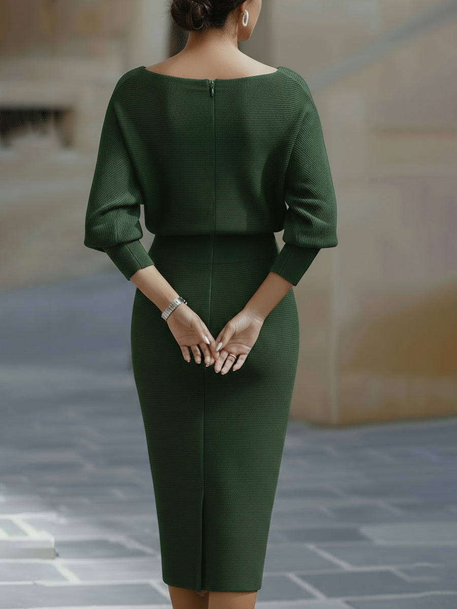 Damen Midi Kleid Drapiert Wasserfall Bleistiftrock Elegantes Kleid für Hochzeitsgast 4