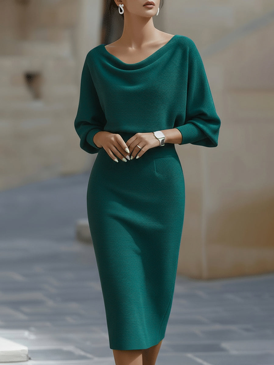 Damen Midi Kleid Drapiert Wasserfall Bleistiftrock Elegantes Kleid für Hochzeitsgast 5