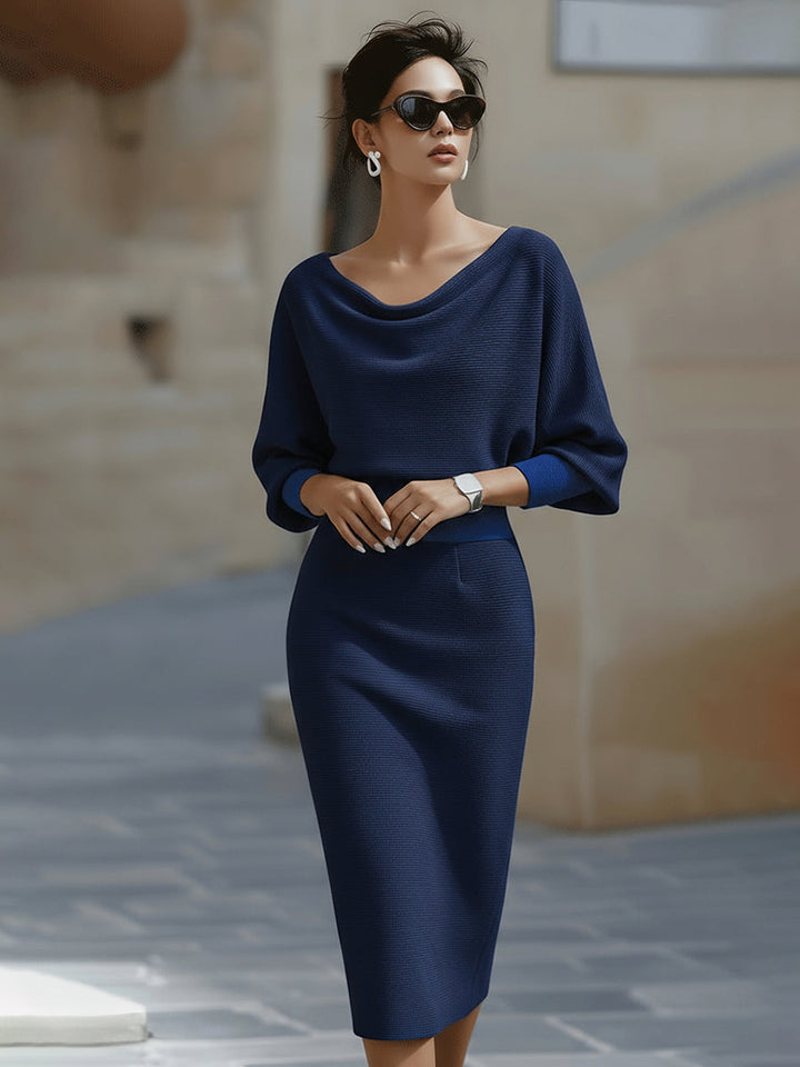 Damen Midi Kleid Drapiert Wasserfall Bleistiftrock Elegantes Kleid für Hochzeitsgast 7