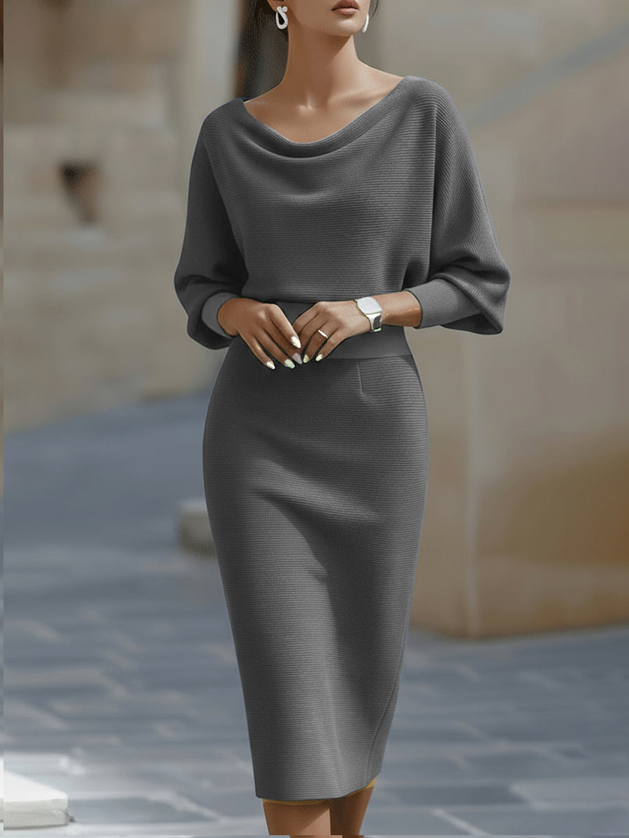 Damen Midi Kleid Drapiert Wasserfall Bleistiftrock Elegantes Kleid für Hochzeitsgast 9