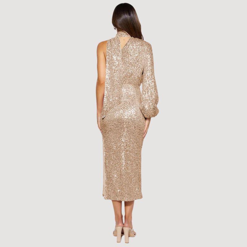 Damen Midi Kleid Pailletten Asymmetrisch Cocktailkleid für Elegante Anlässe 5