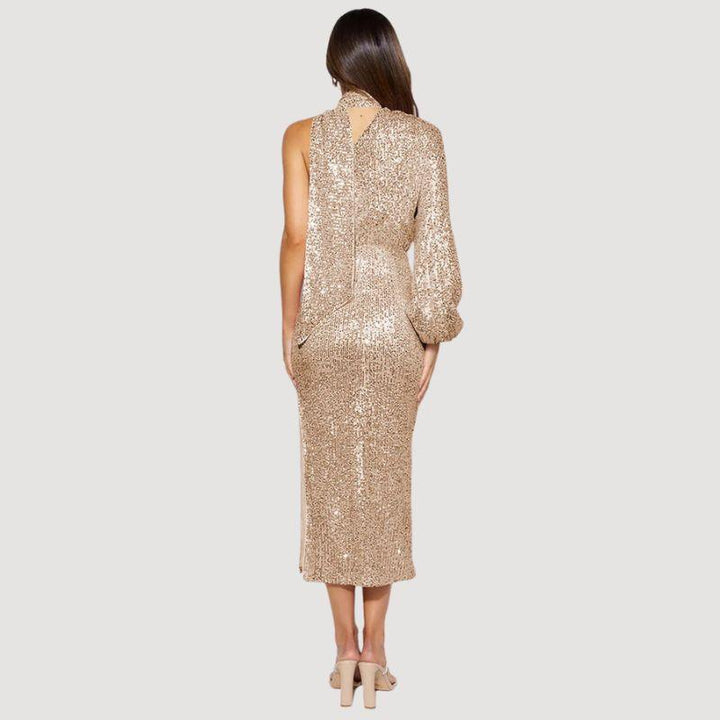 Damen Midi Kleid Pailletten Asymmetrisch Cocktailkleid für Elegante Anlässe 5