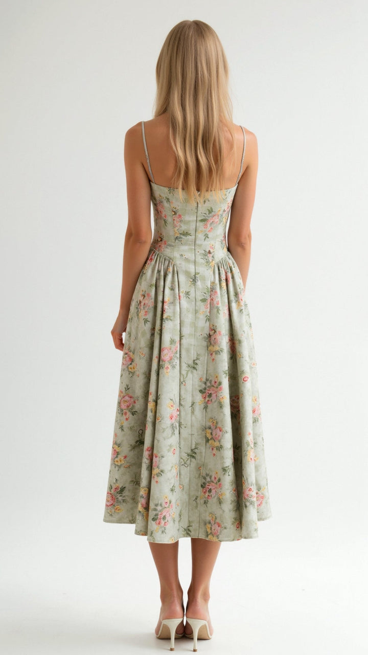 Damen Midikleid Korsett Stil Mit Vintage-Blumendruck – Festliches Kleid Für Hochzeitsgast 1