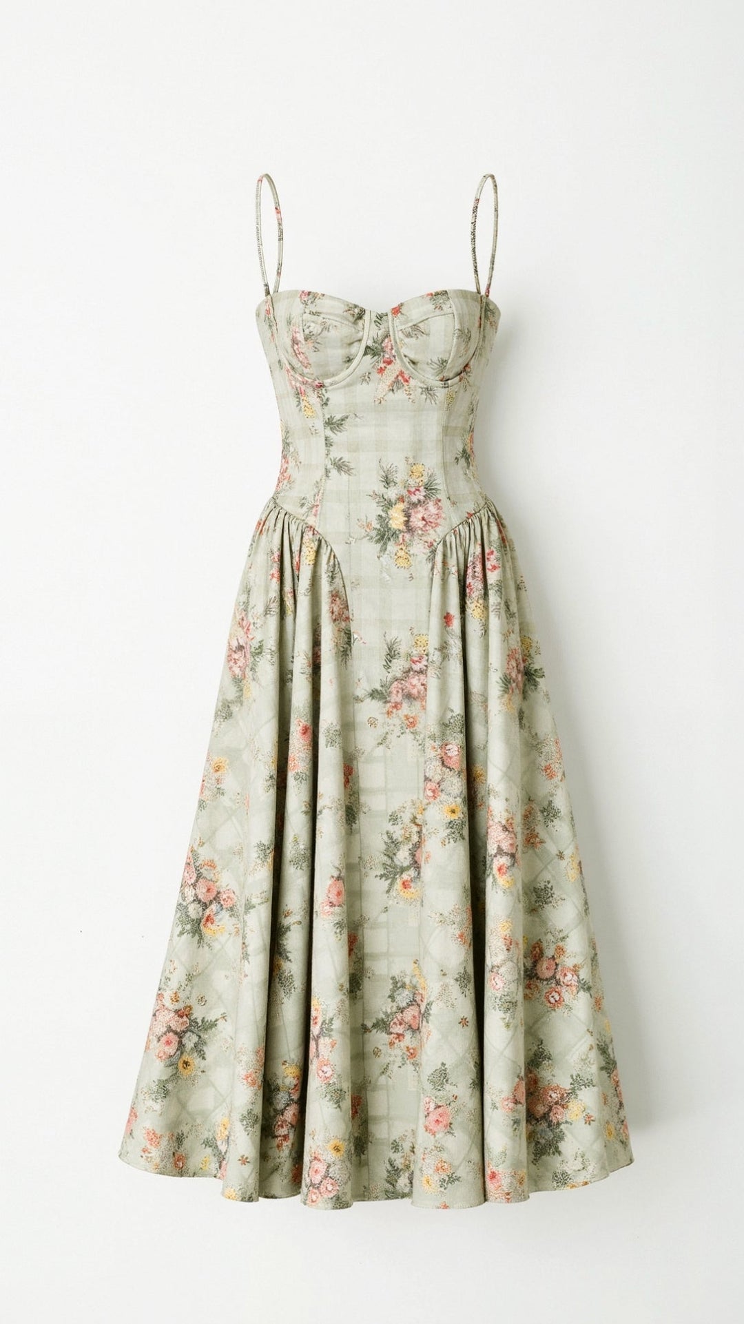 Damen Midikleid Korsett Stil Mit Vintage-Blumendruck – Festliches Kleid Für Hochzeitsgast 2