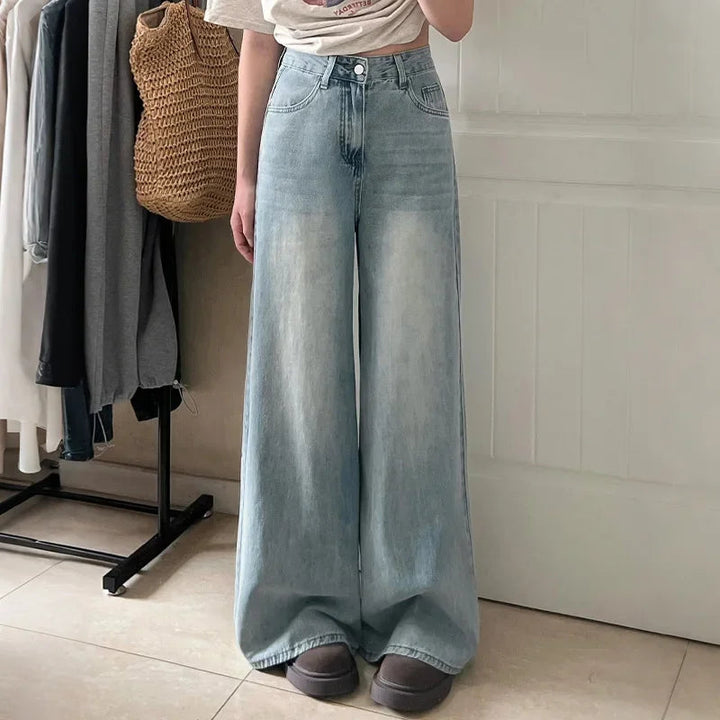 Damskie mom jeans bawełniane swobodny styl szeroka nogawka