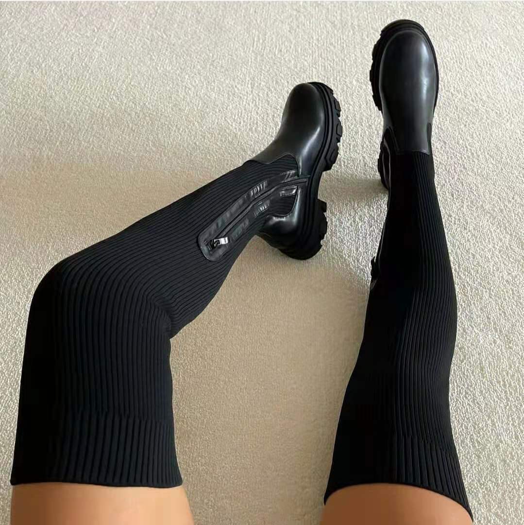 Women's Over-the-Knee Boots Knit Material Modern