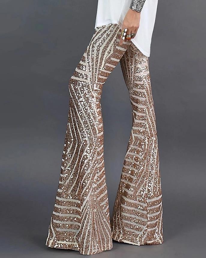 Damen Paillettenhose Ausgestellt Elegante Hosen Damen Glamouröses Design 0