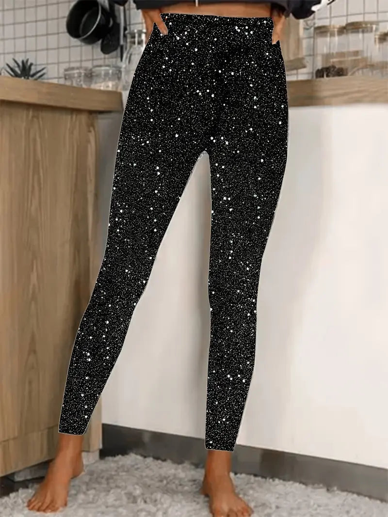 Damen Paillettenhose Lang Schmal Geschnitten 1