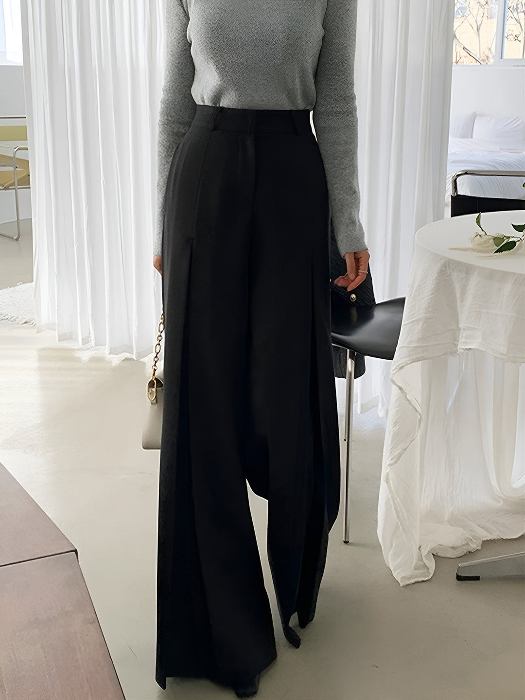 Women's Pleated Pants High-Waisted Wide Leg