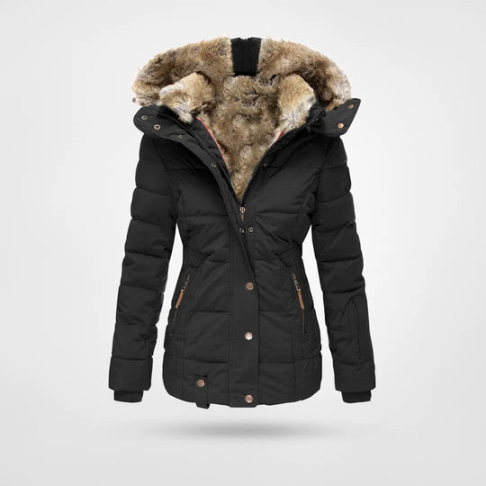 Women's puffer jacket with hood warm