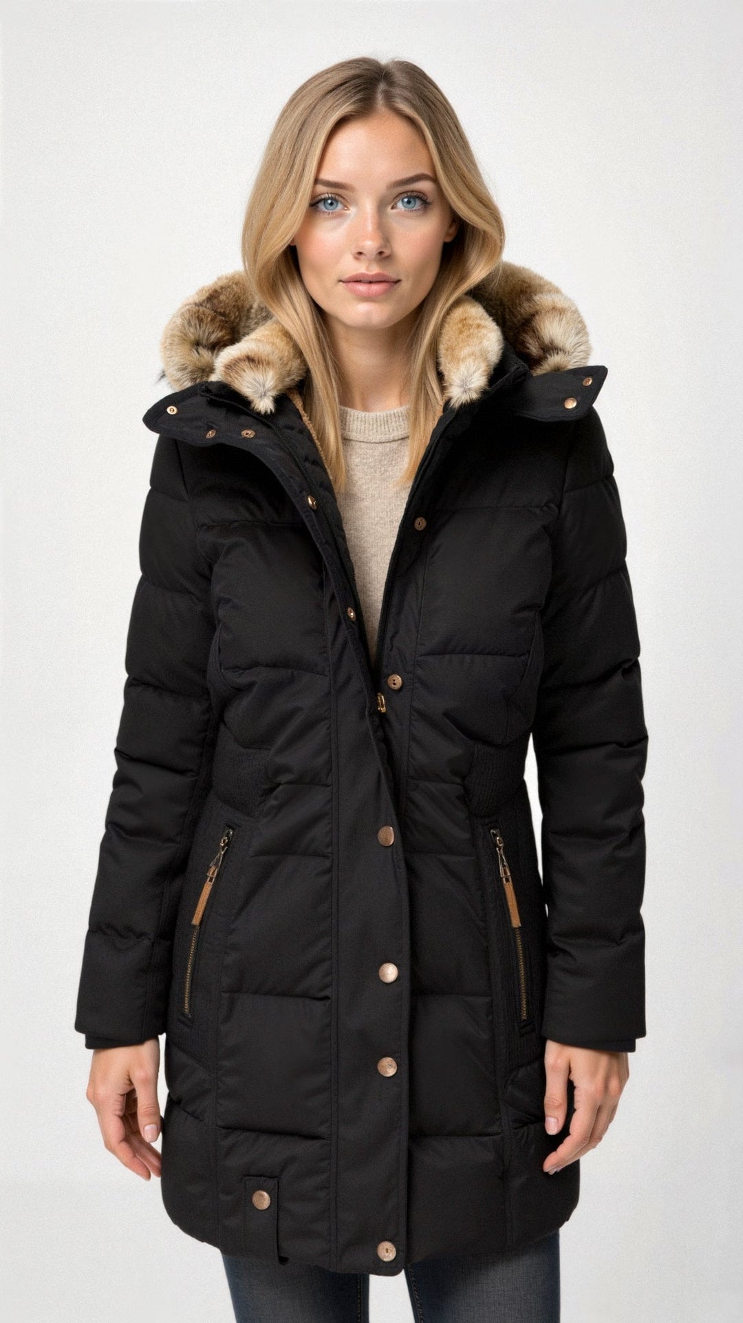 Women's puffer jacket with hood warm