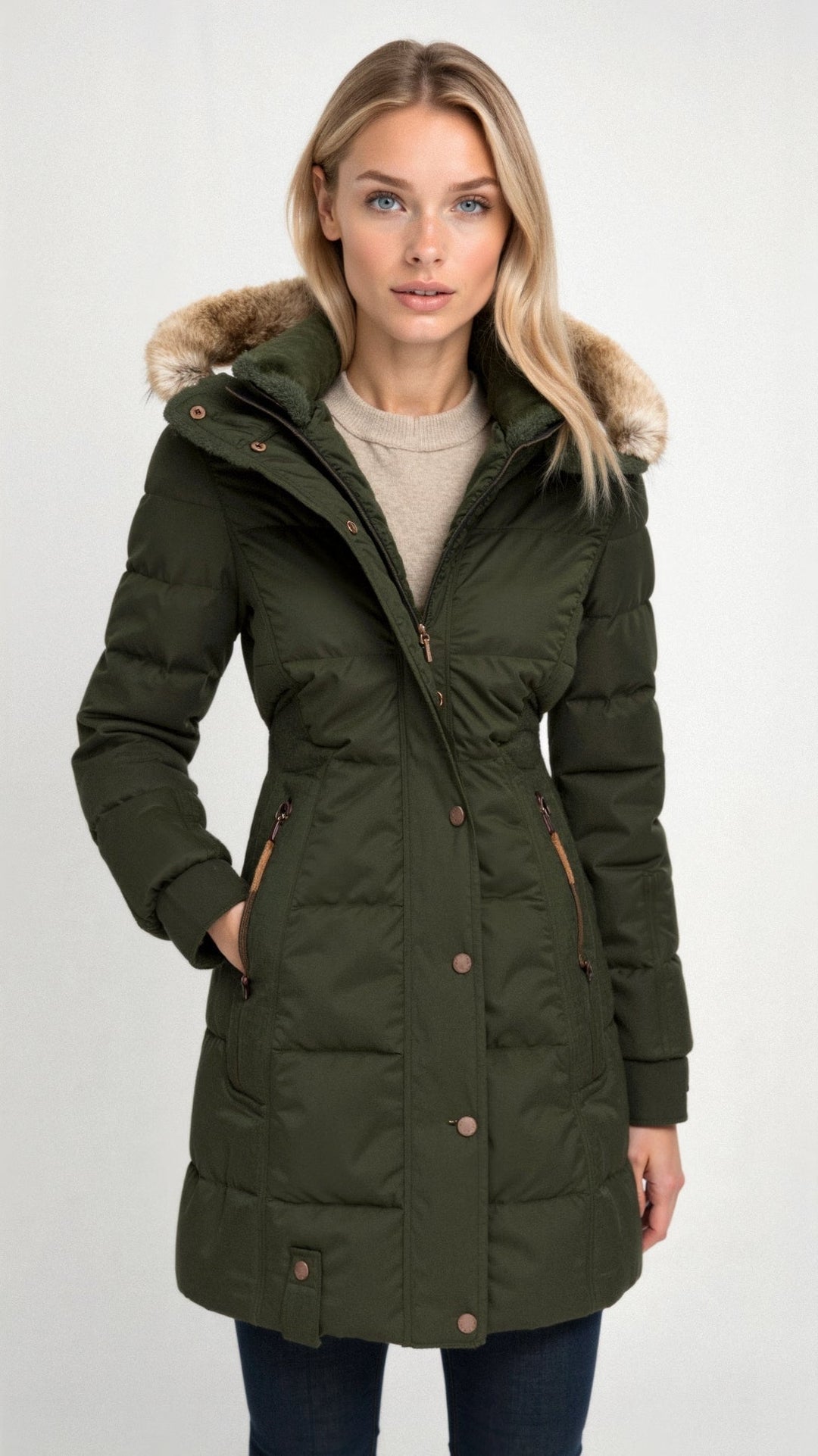 Women's puffer jacket with hood warm
