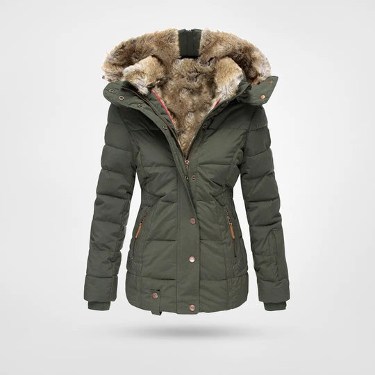Women's puffer jacket with hood warm