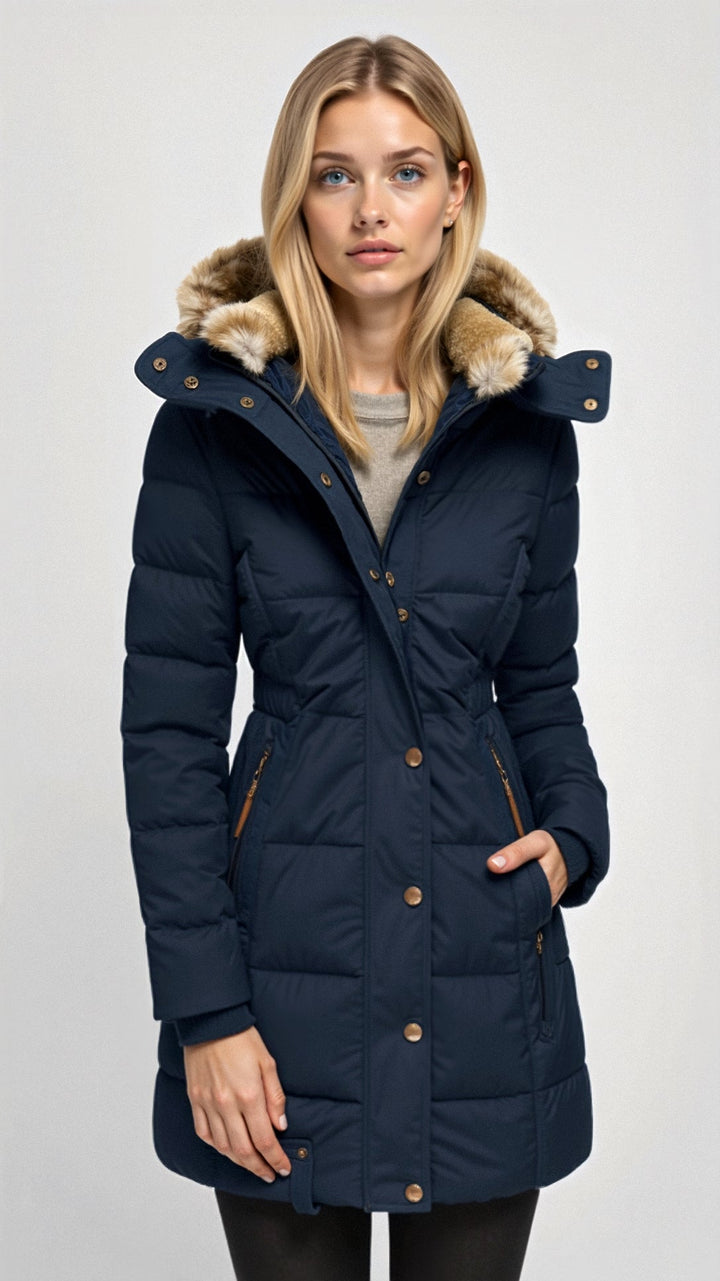 Women's puffer jacket with hood warm