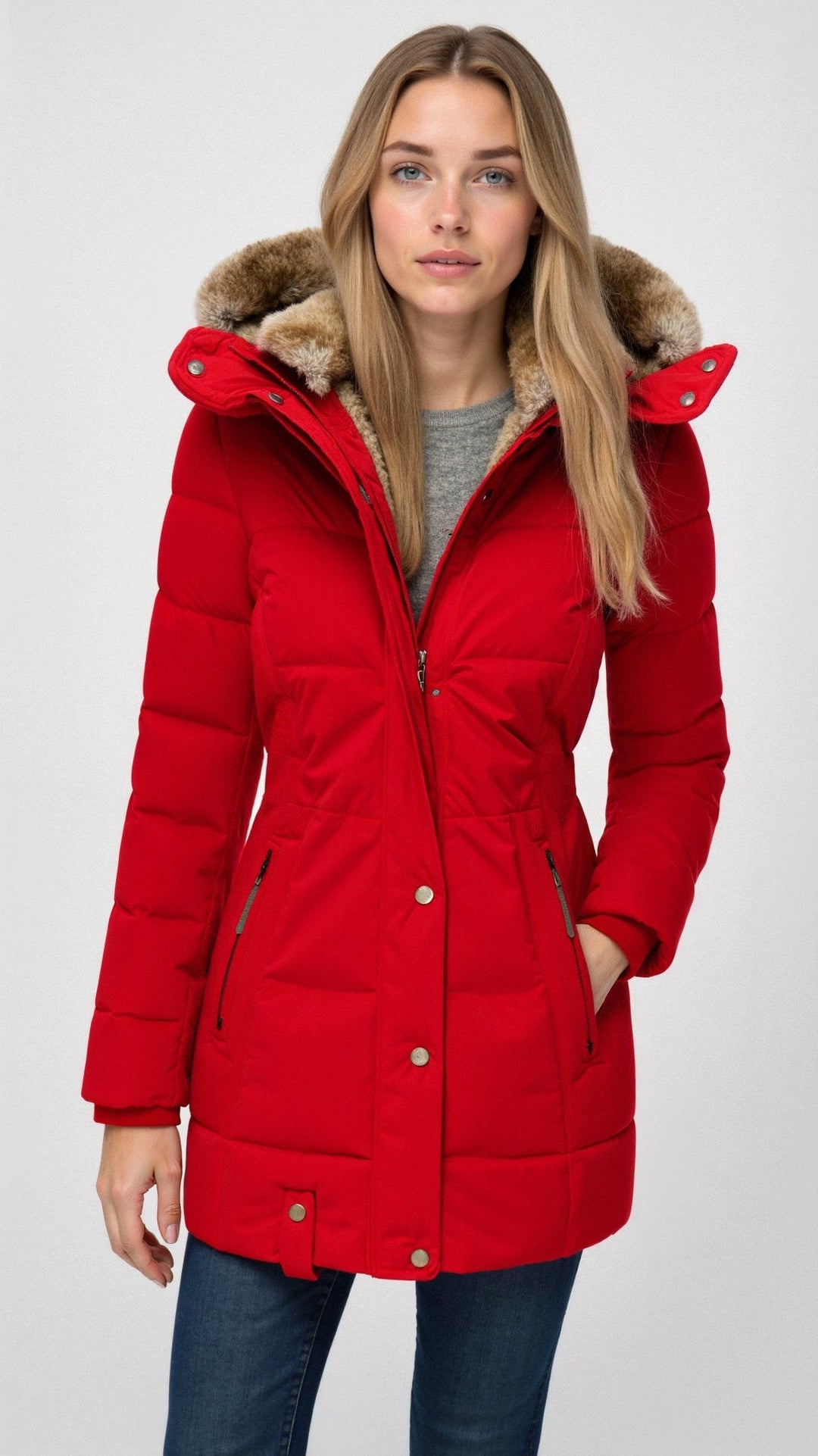 Women's puffer jacket with hood warm