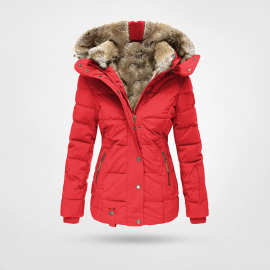 Women's puffer jacket with hood warm