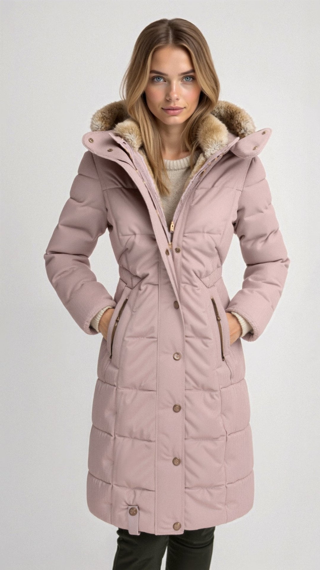 Women's puffer jacket with hood warm