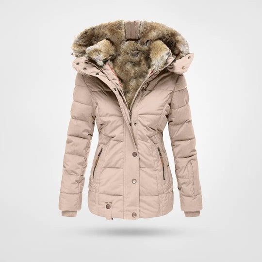 Women's puffer jacket with hood warm