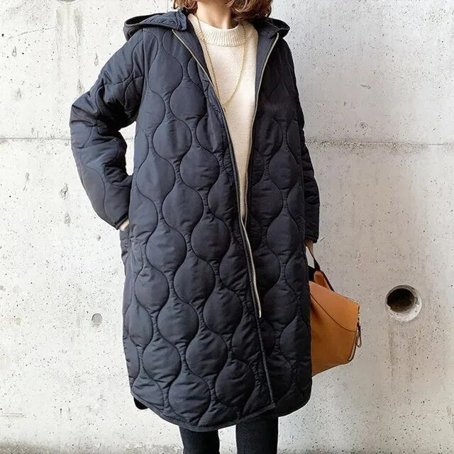 Women's puffer jacket with hood warm and stylish