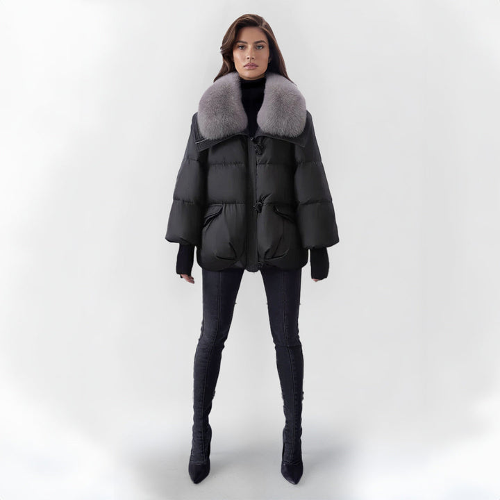 Women's puffer jacket with vegan fur collar