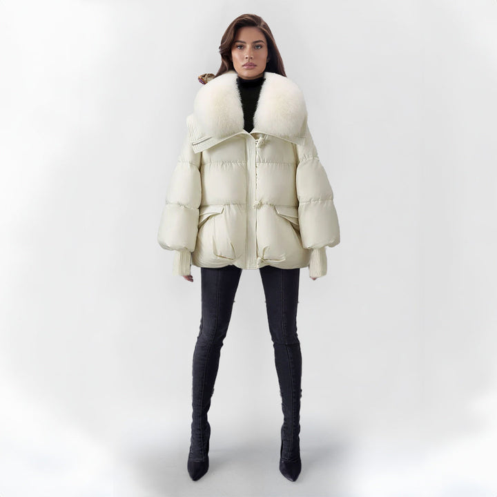 Women's puffer jacket with vegan fur collar