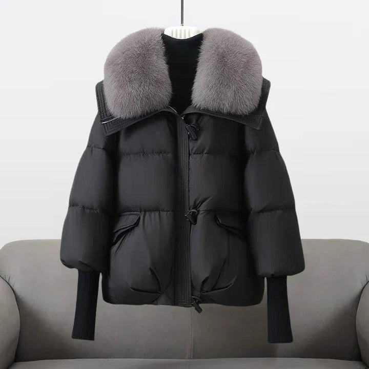Women's puffer jacket with vegan fur collar