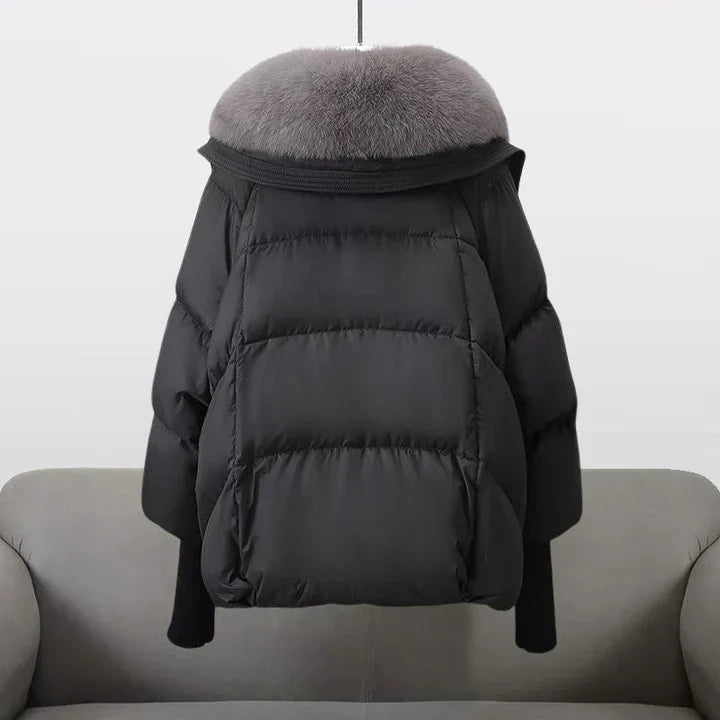 Women's puffer jacket with vegan fur collar
