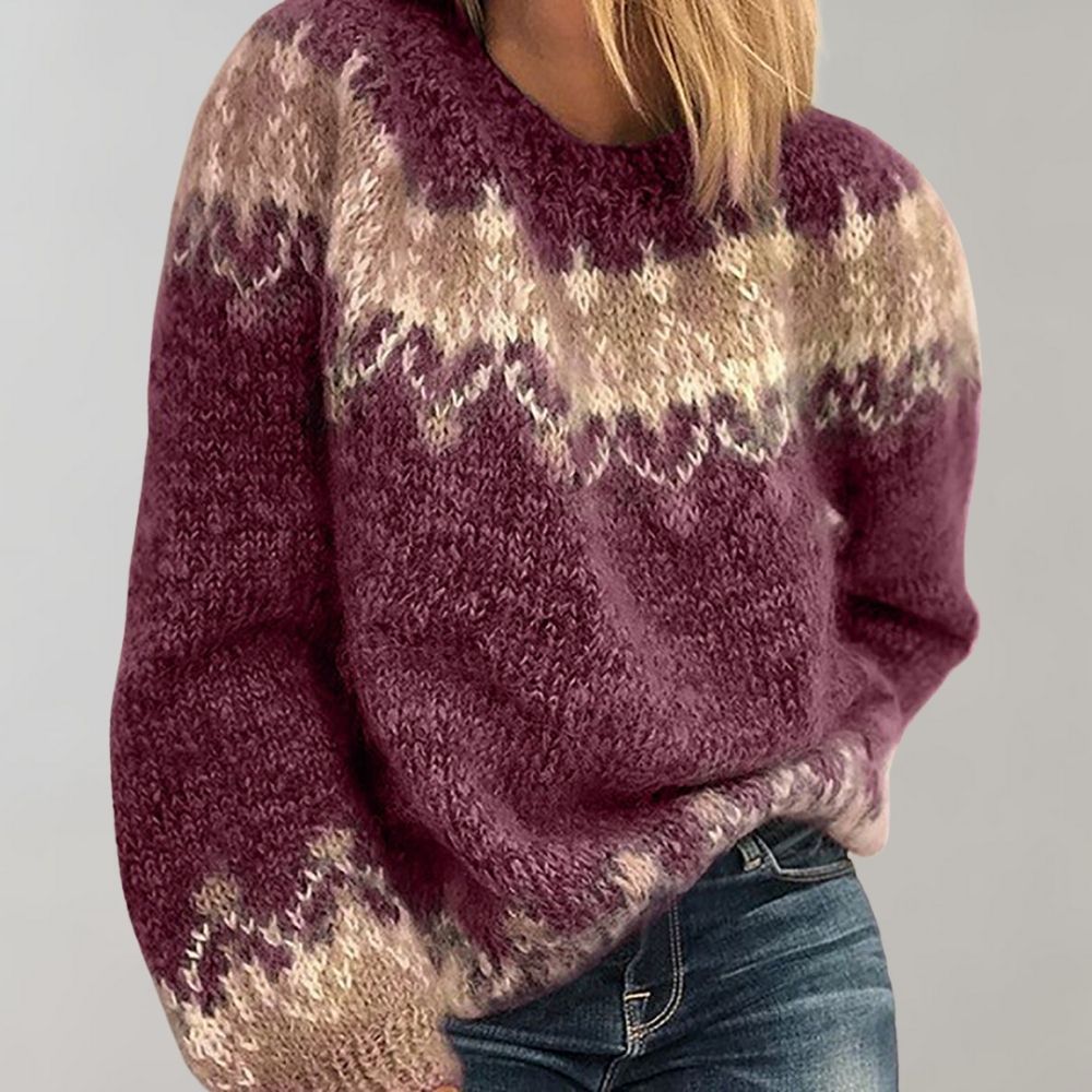 Women's Sweater Cotton Chunky Knit Crew Neck