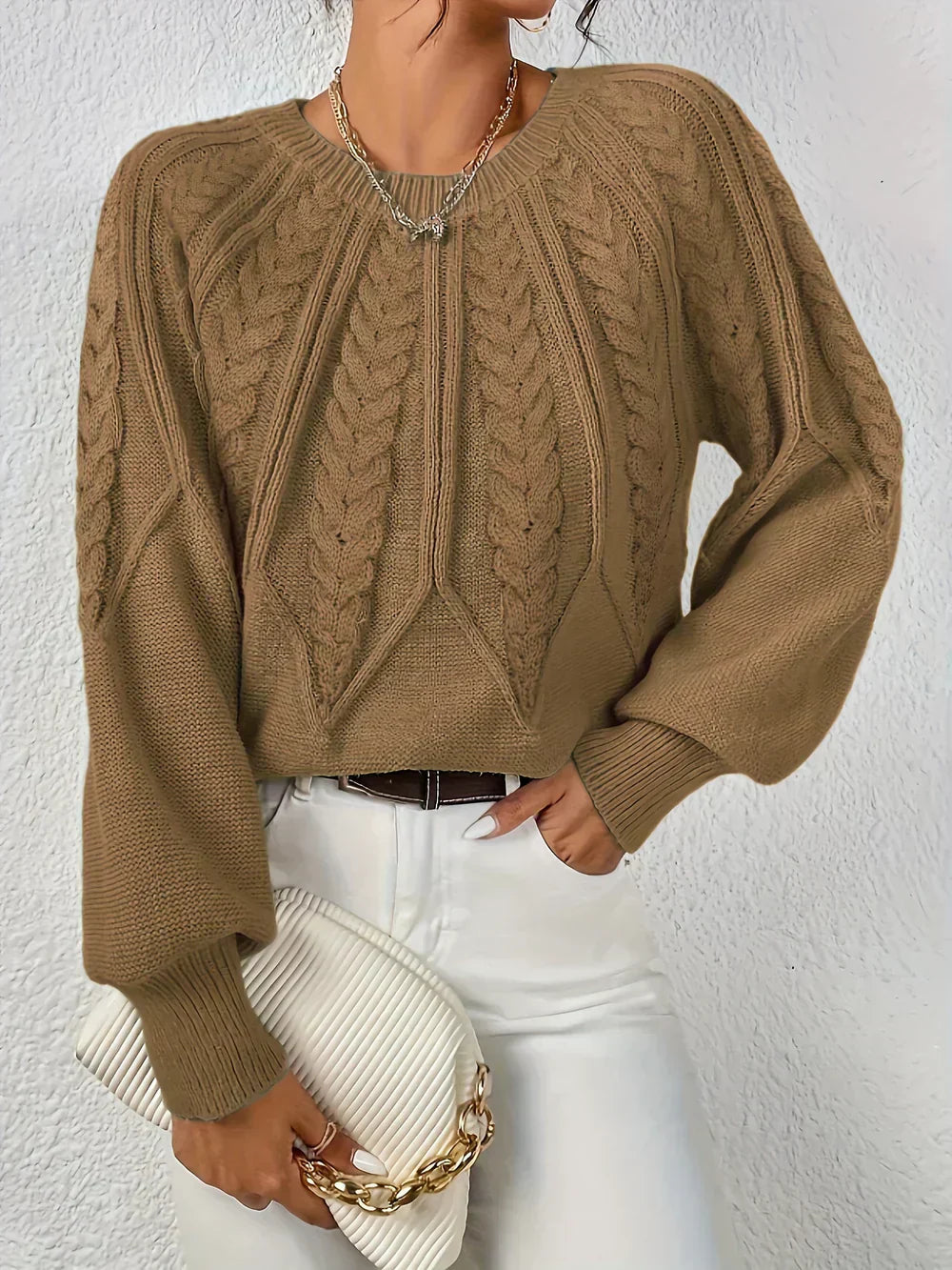 Women's Sweater Cotton Cable Knit Casual