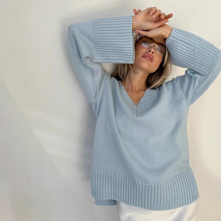 Women's Sweater V-Neck Cotton Casual