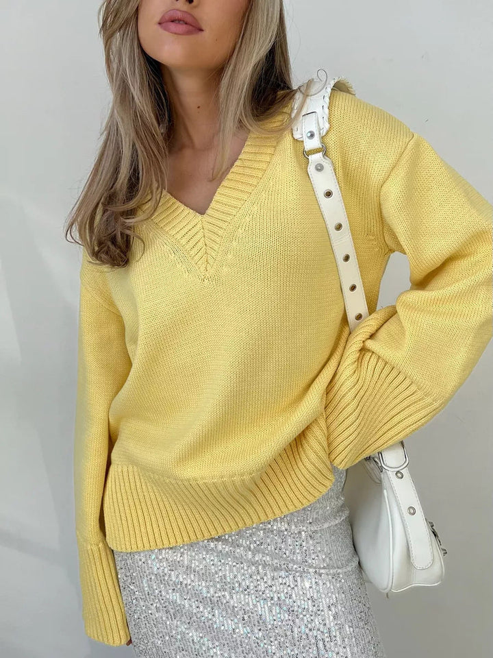 Women's Sweater V-Neck Cotton Casual
