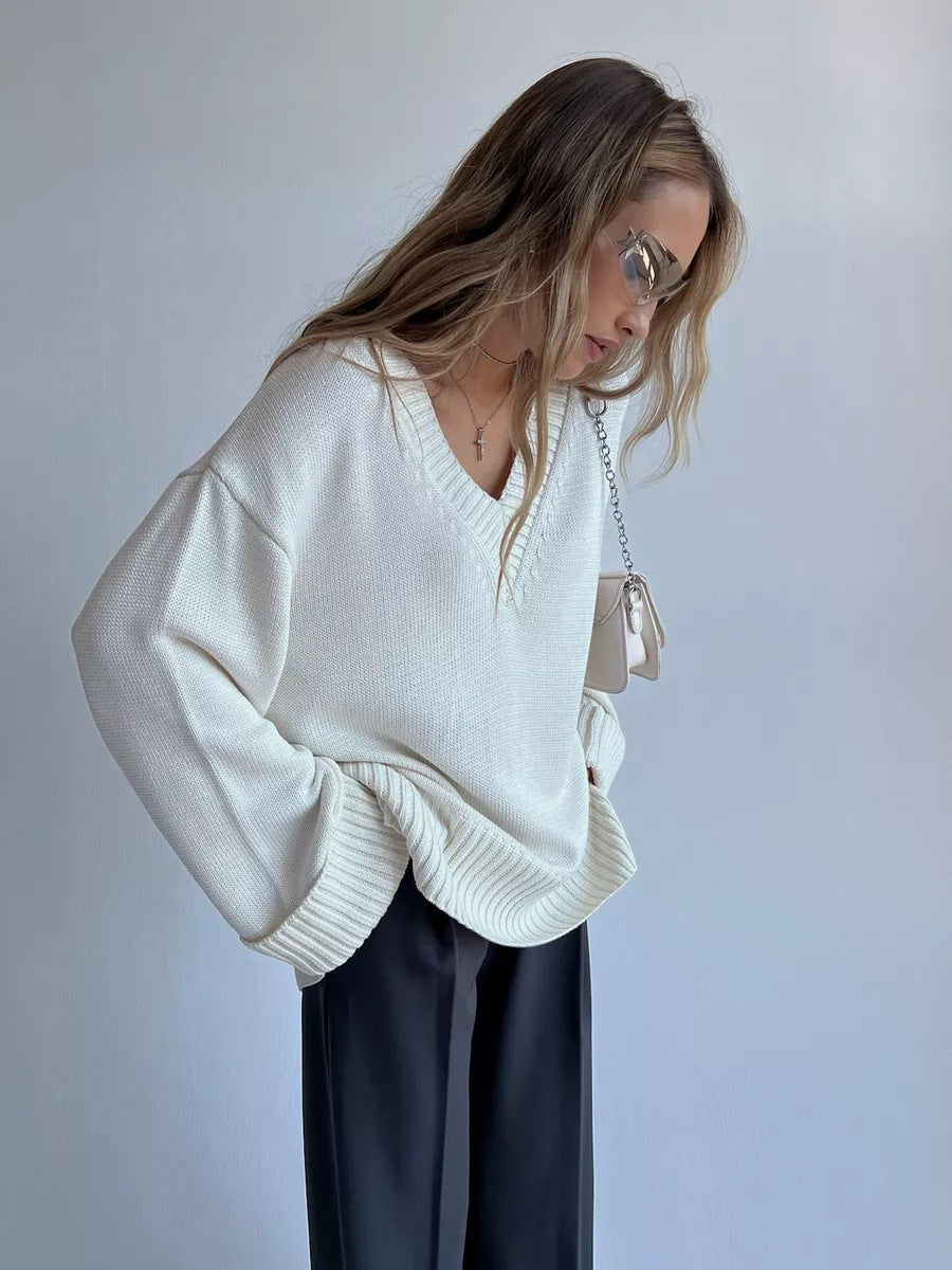 Women's Sweater V-Neck Cotton Casual