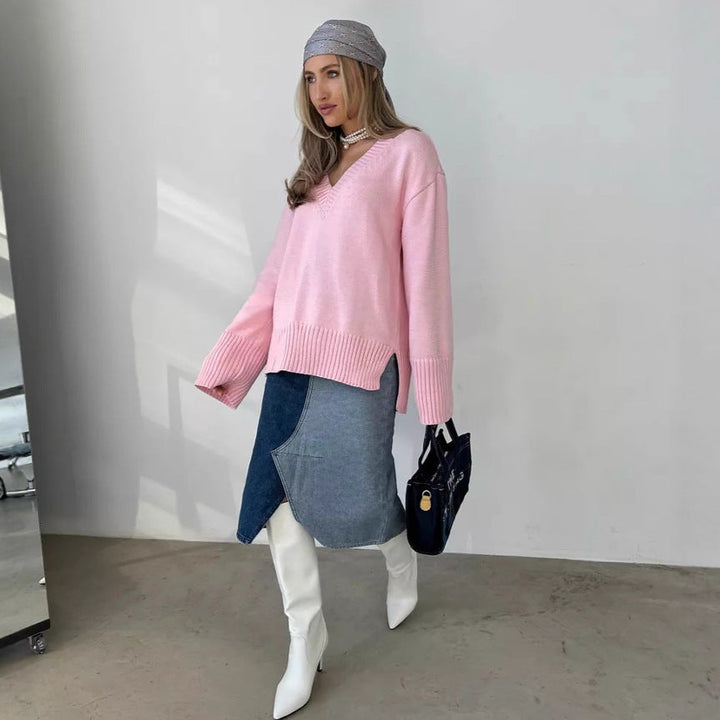 Women's Sweater V-Neck Cotton Casual