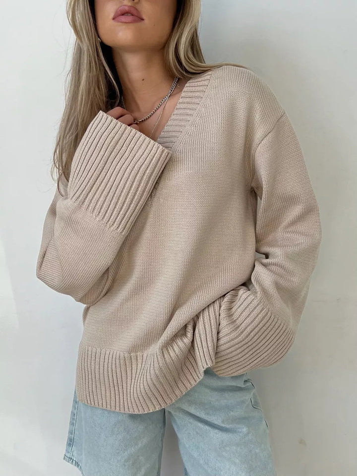 Women's Sweater V-Neck Cotton Casual