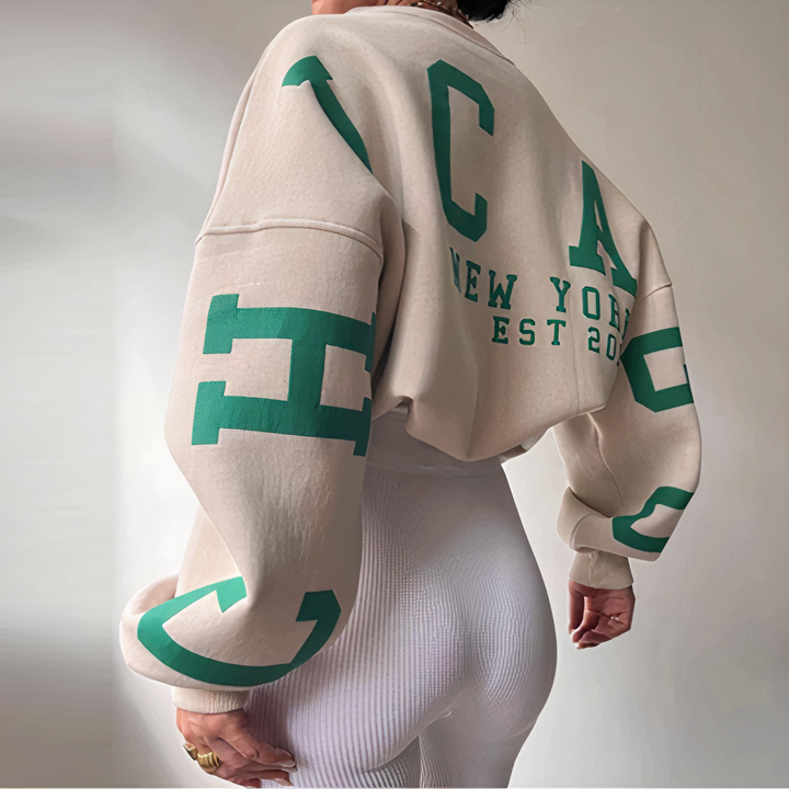 Jersey de mujer con estampado de letras y manga larga