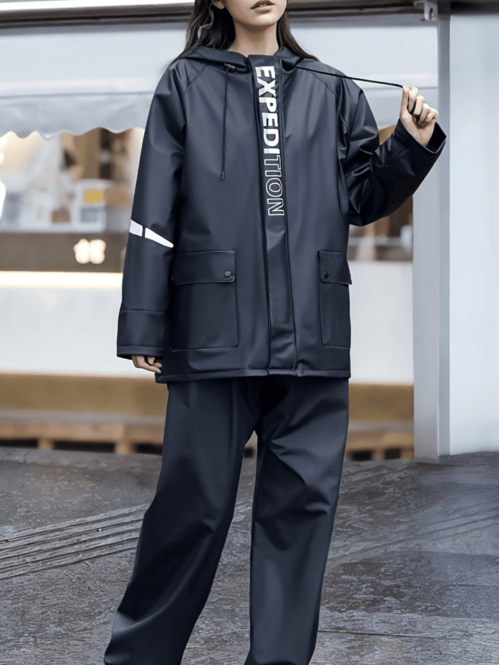 Traje de lluvia impermeable para mujer con capucha, elegante