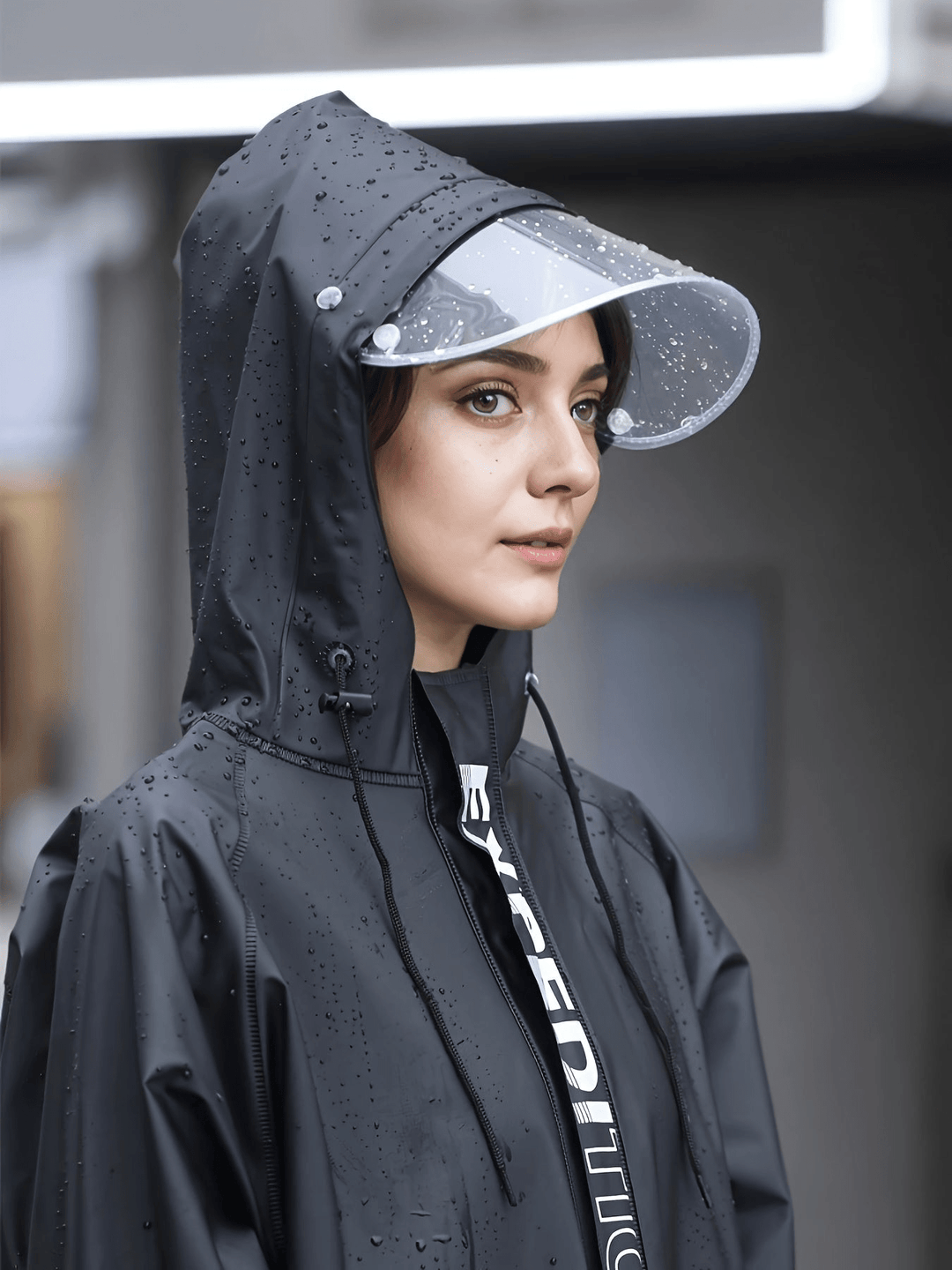 Traje de lluvia impermeable para mujer con capucha, elegante
