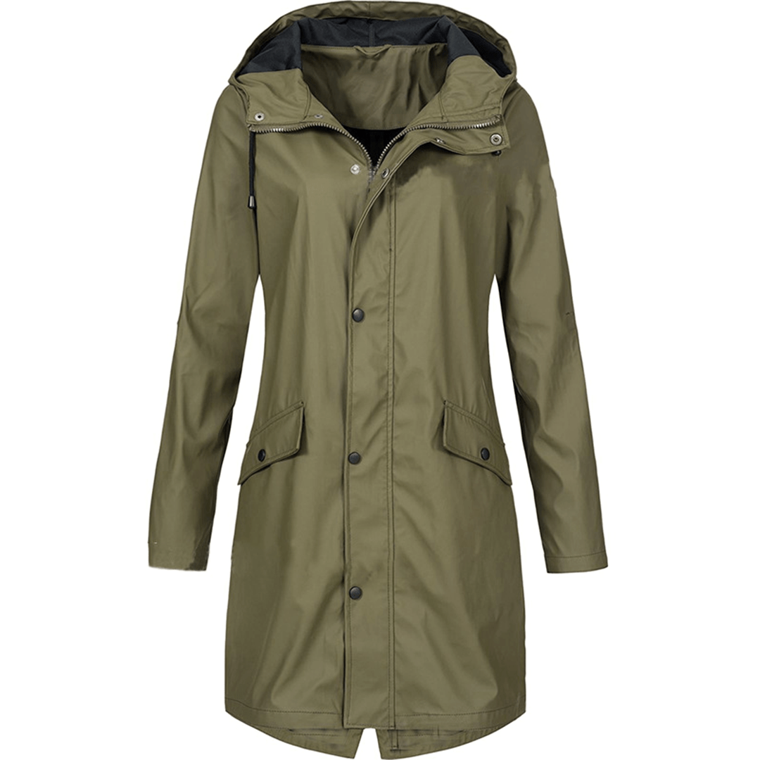 Abrigo de lluvia para mujer impermeable elegante impresionante