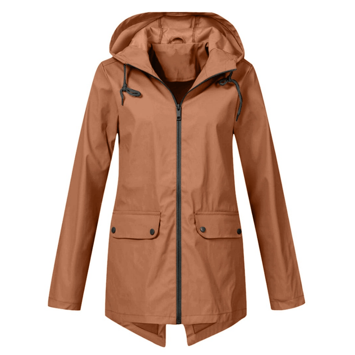 Women's Waterproof Raincoat with Hood and Long Cut