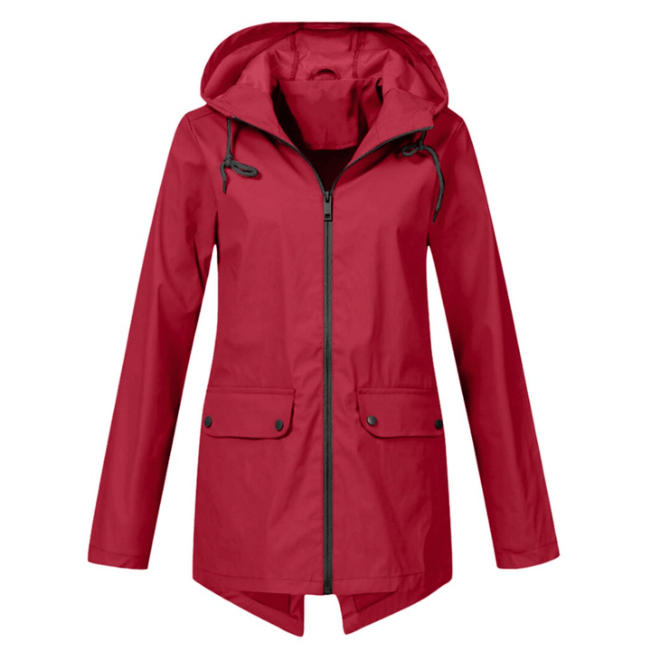 Women's Waterproof Raincoat with Hood and Long Cut