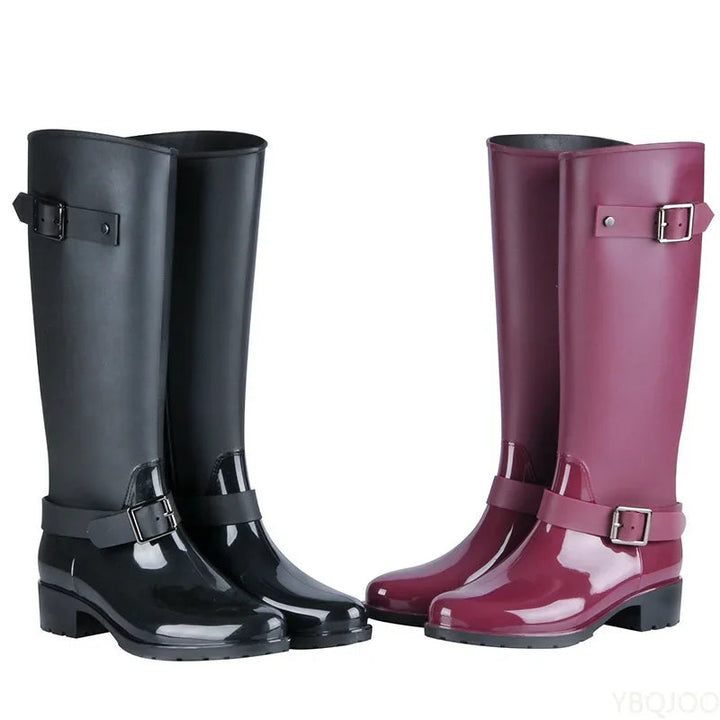 Women's rain boots high rubber with block heel and non-slip sole