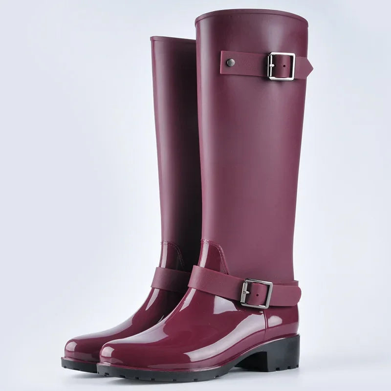 Women's rain boots high rubber with block heel and non-slip sole