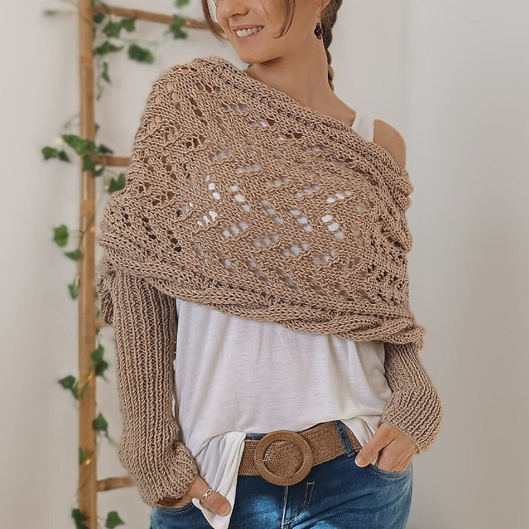 Women's scarf with sleeves braided design