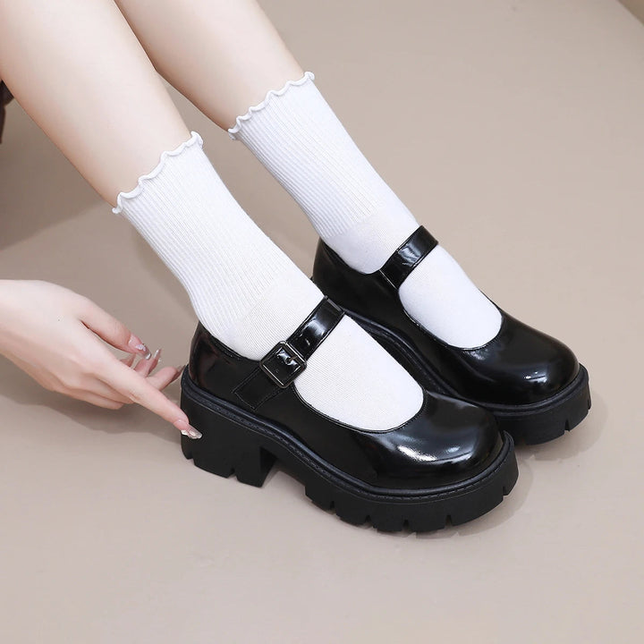 Women's leather shoes Mary-Lou with platform and block heel