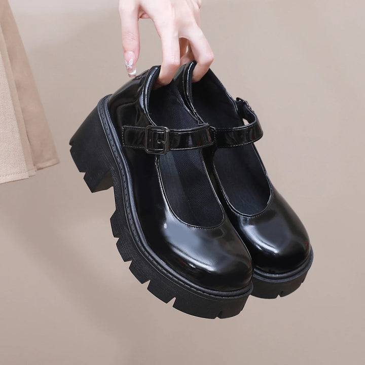 Women's leather shoes Mary-Lou with platform and block heel