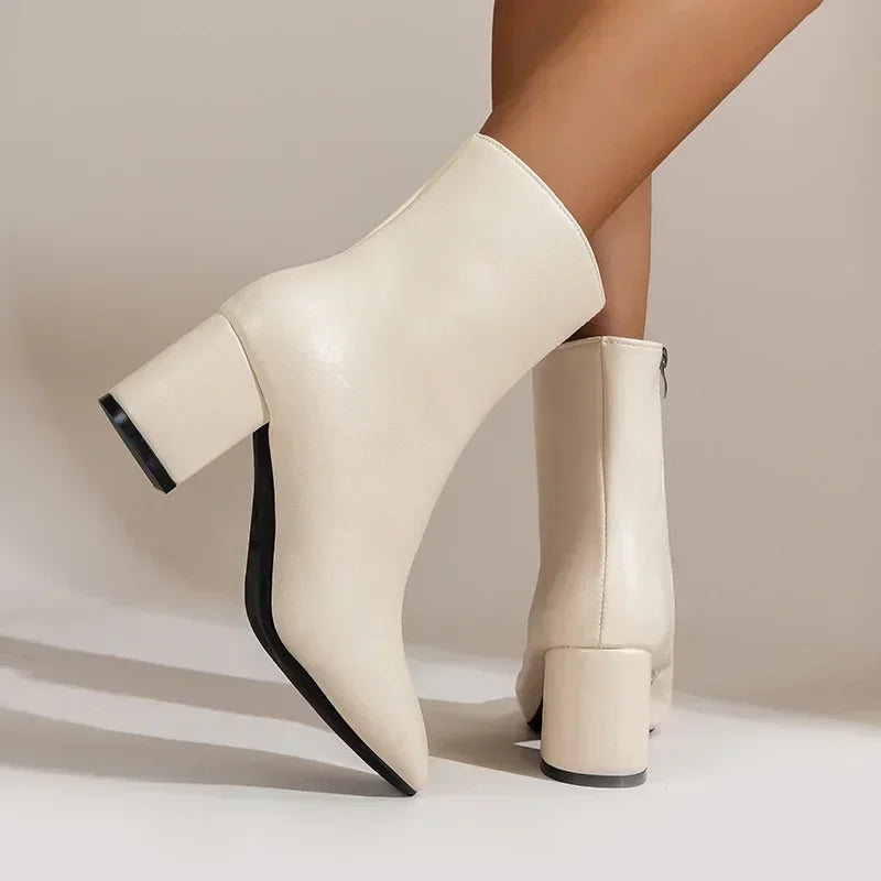 Women's Shoes Mid Heel With Side Zipper Pointed Shape Elegant