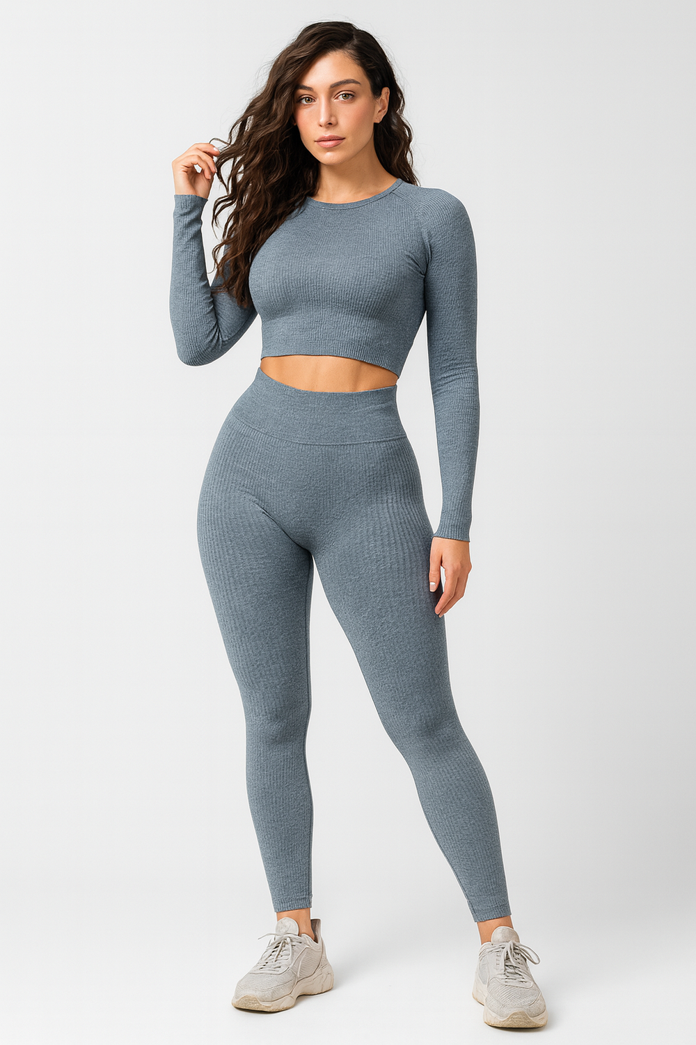 Damen Schwarz Atmungsaktives Sportset aus Weichem Stretchstoff im Slim Fit mit Hochtaillierten Leggings und Oberteilen 1